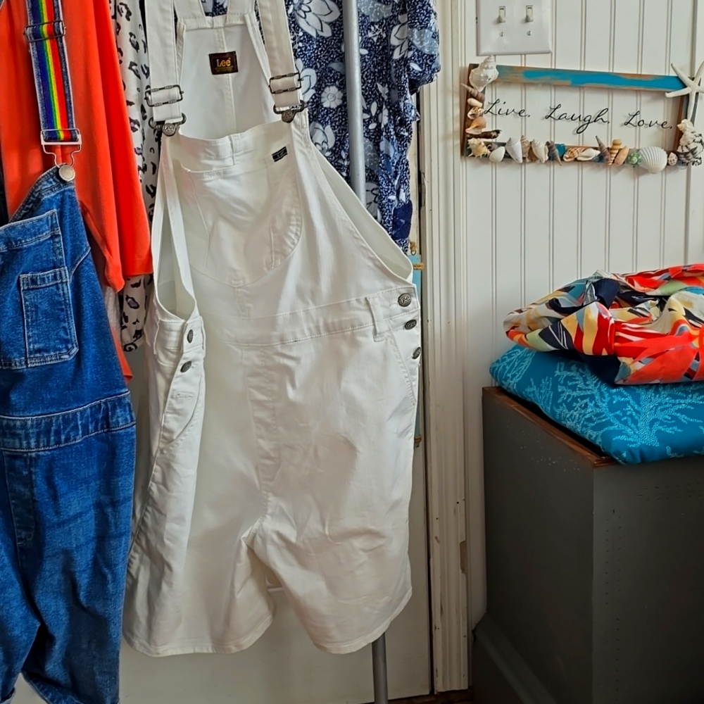 White plus size Shorts Bib Overalls